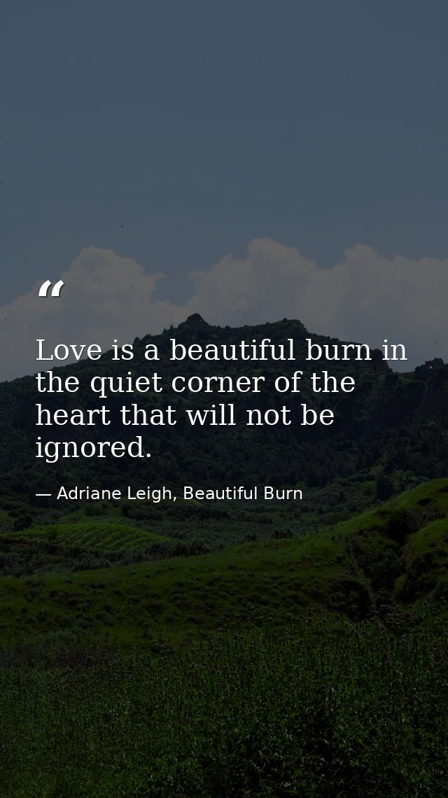 Love is a beautiful burn in the quiet corner of the heart that will not be ignored. — Adriane Leigh, Beautiful Burn