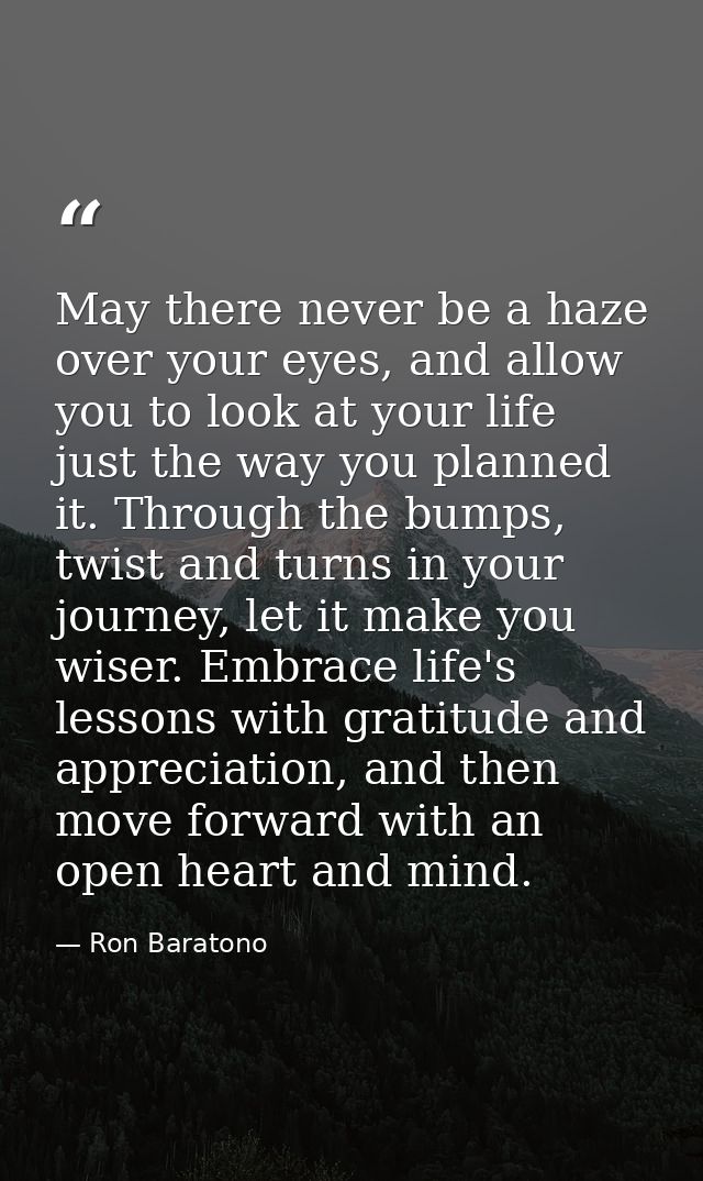 May there never be a haze over your eyes, and allow you to look at your life just the way you planned it. Through the bu — Ron Baratono
