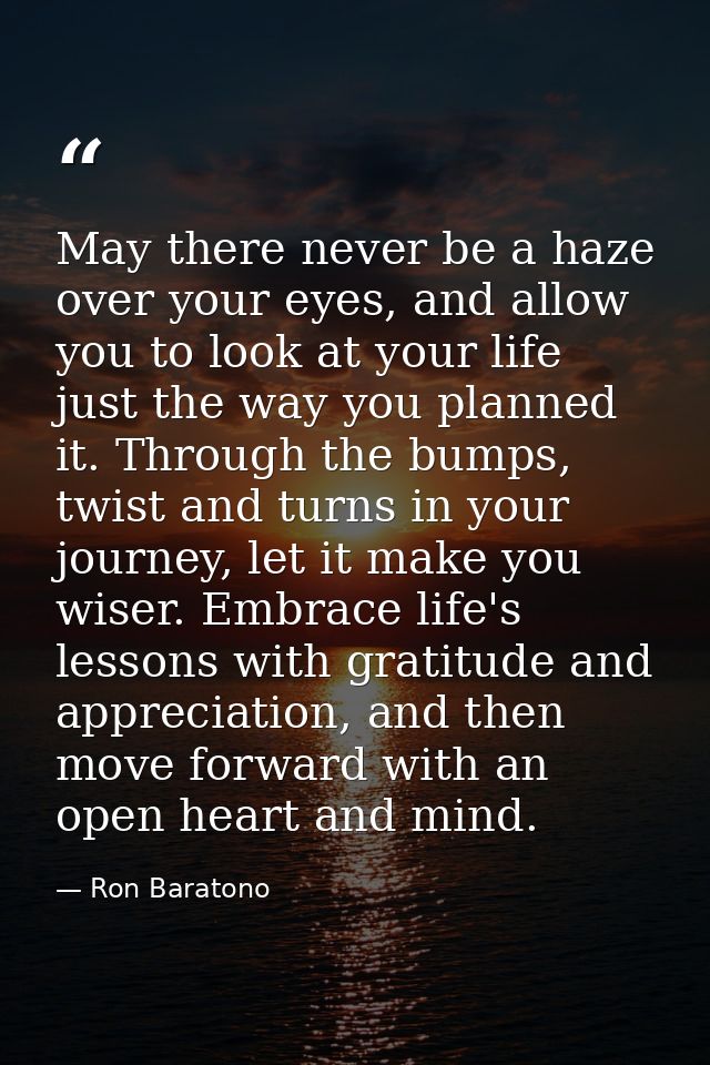May there never be a haze over your eyes, and allow you to look at your life just the way you planned it. Through the bu — Ron Baratono