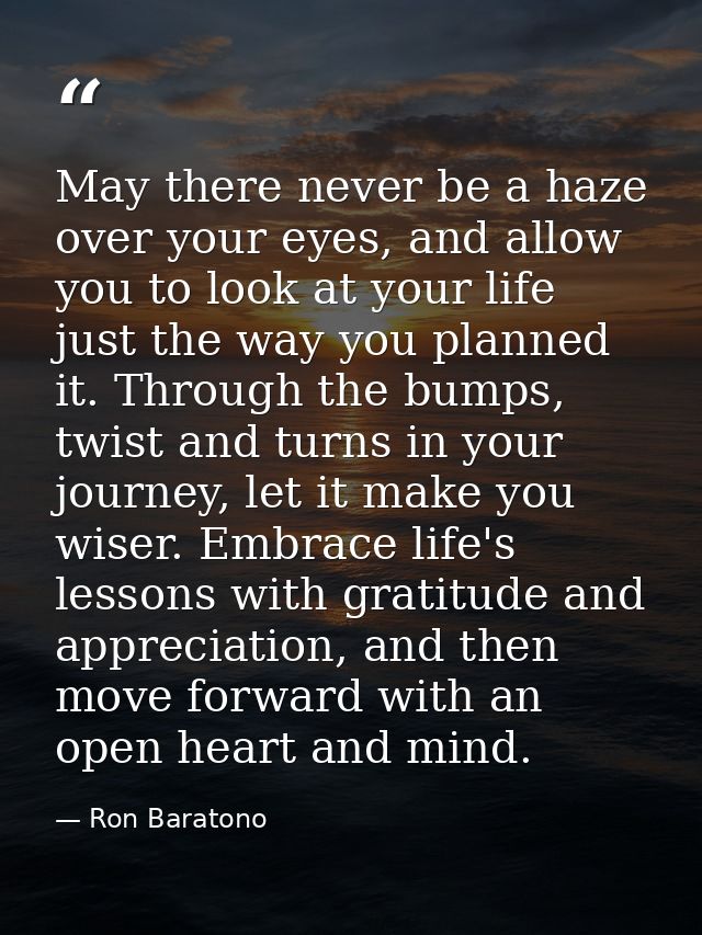 May there never be a haze over your eyes, and allow you to look at your life just the way you planned it. Through the bu — Ron Baratono