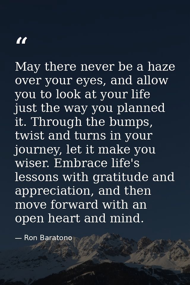 May there never be a haze over your eyes, and allow you to look at your life just the way you planned it. Through the bu — Ron Baratono