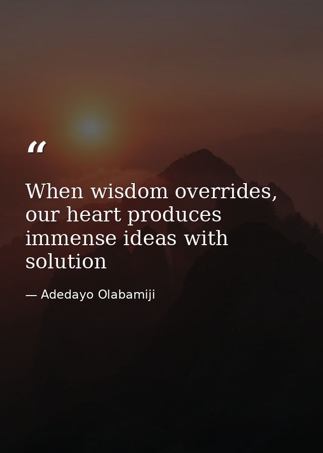 When wisdom overrides, our heart produces immense ideas with solution — Adedayo Olabamiji