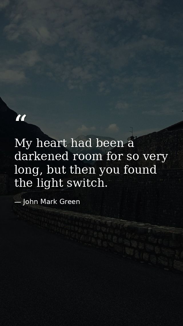 My heart had been a darkened room for so very long, but then you found the light switch. — John Mark Green