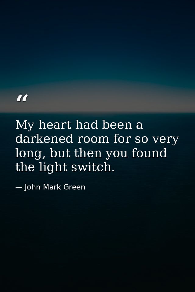 My heart had been a darkened room for so very long, but then you found the light switch. — John Mark Green