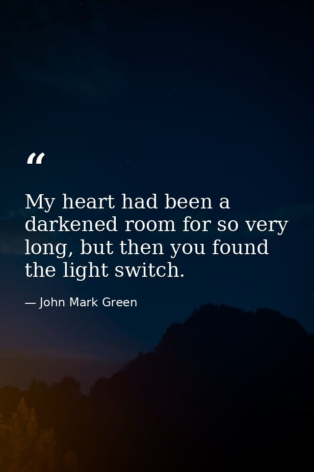 My heart had been a darkened room for so very long, but then you found the light switch. — John Mark Green