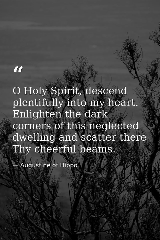 O Holy Spirit, descend plentifully into my heart. Enlighten the dark corners of this neglected dwelling and scatter ther — Augustine of Hippo