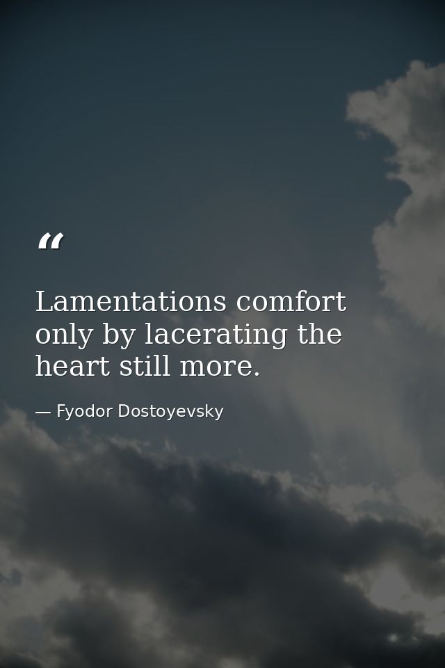Lamentations comfort only by lacerating the heart still more. — Fyodor Dostoyevsky