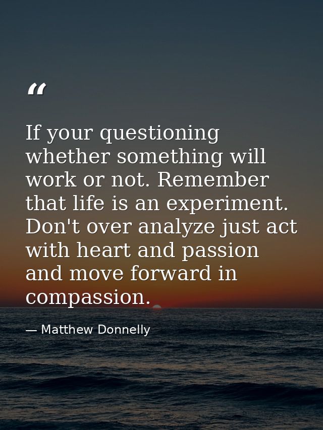 If your questioning whether something will work or not. Remember that life is an experiment. Don't over analyze just act — Matthew Donnelly