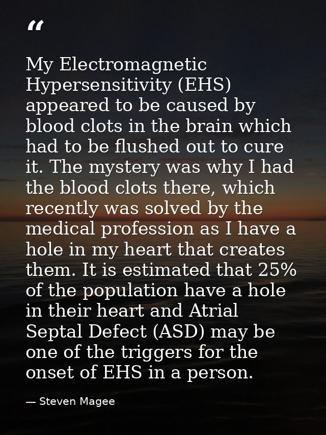 My Electromagnetic Hypersensitivity (EHS) appeared to be caused by blood clots in the brain which had to be flushed out  — Steven Magee