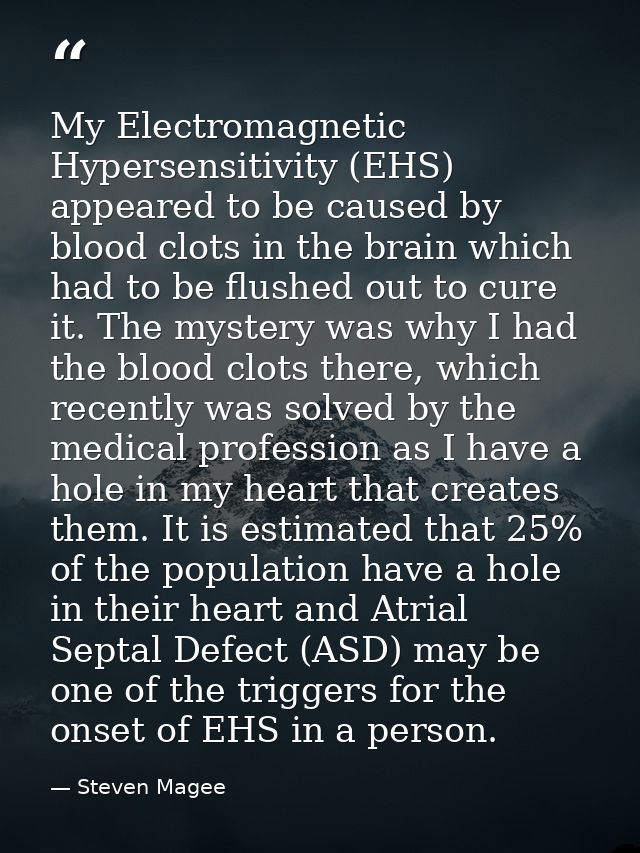 My Electromagnetic Hypersensitivity (EHS) appeared to be caused by blood clots in the brain which had to be flushed out  — Steven Magee