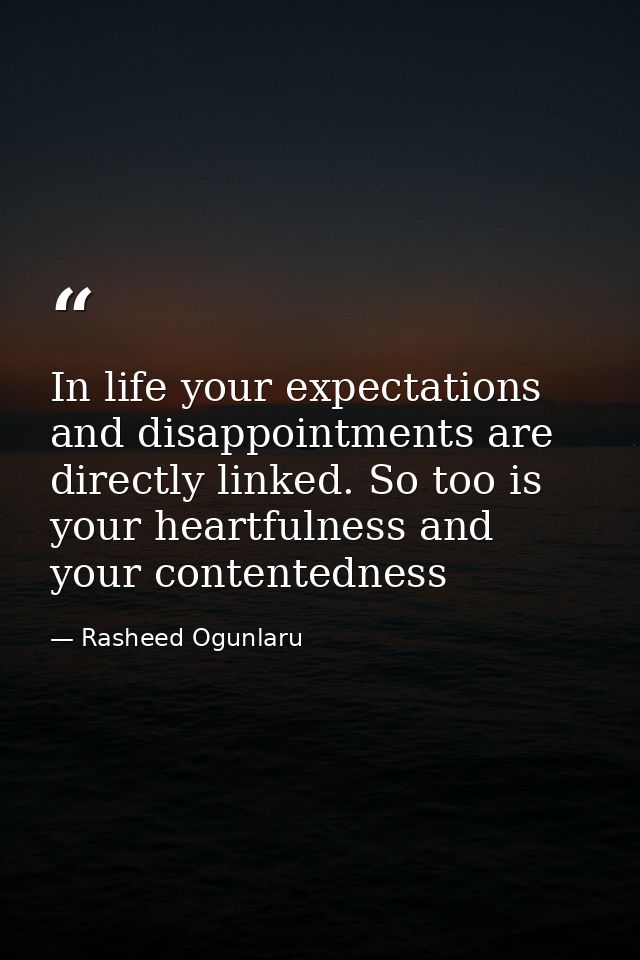 In life your expectations and disappointments are directly linked. So too is your heartfulness and your contentedness — Rasheed Ogunlaru