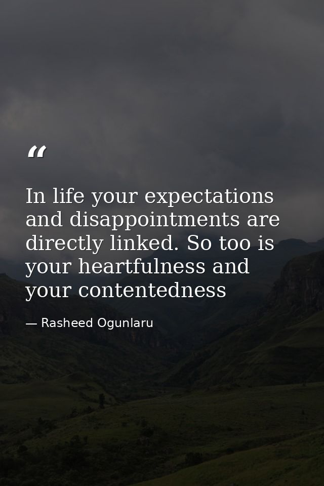 In life your expectations and disappointments are directly linked. So too is your heartfulness and your contentedness — Rasheed Ogunlaru