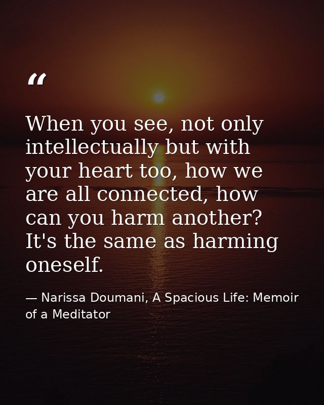 When you see, not only intellectually but with your heart too, how we are all connected, how can you harm another? It's  — Narissa Doumani, A Spacious Life: Memoir of a Meditator