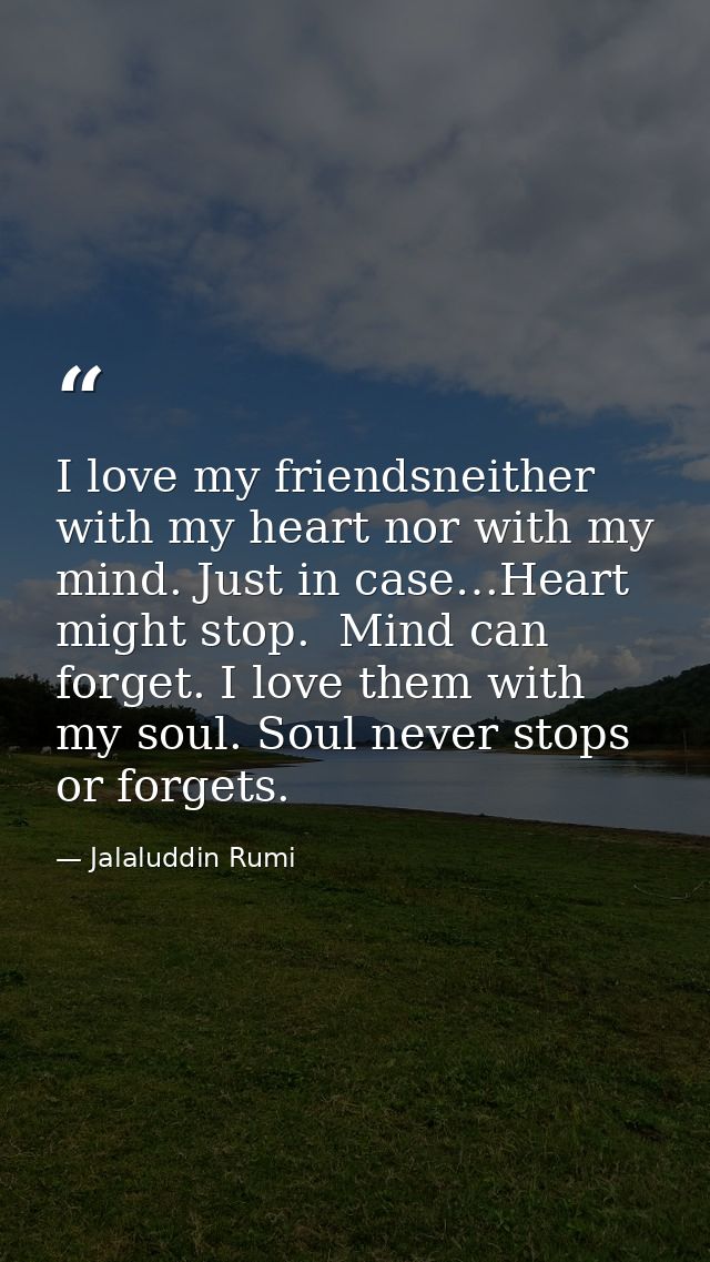 I love my friendsneither with my heart nor with my mind. Just in case…Heart might stop.  Mind can forget. I love them wi — Jalaluddin Rumi
