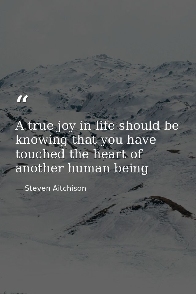 A true joy in life should be knowing that you have touched the heart of another human being — Steven Aitchison