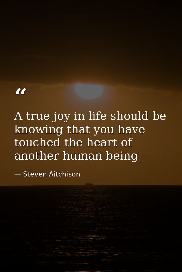 A true joy in life should be knowing that you have touched the heart of another human being — Steven Aitchison