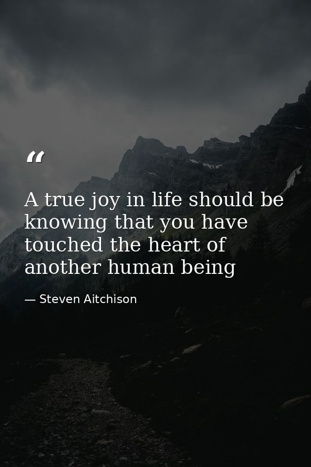 A true joy in life should be knowing that you have touched the heart of another human being — Steven Aitchison
