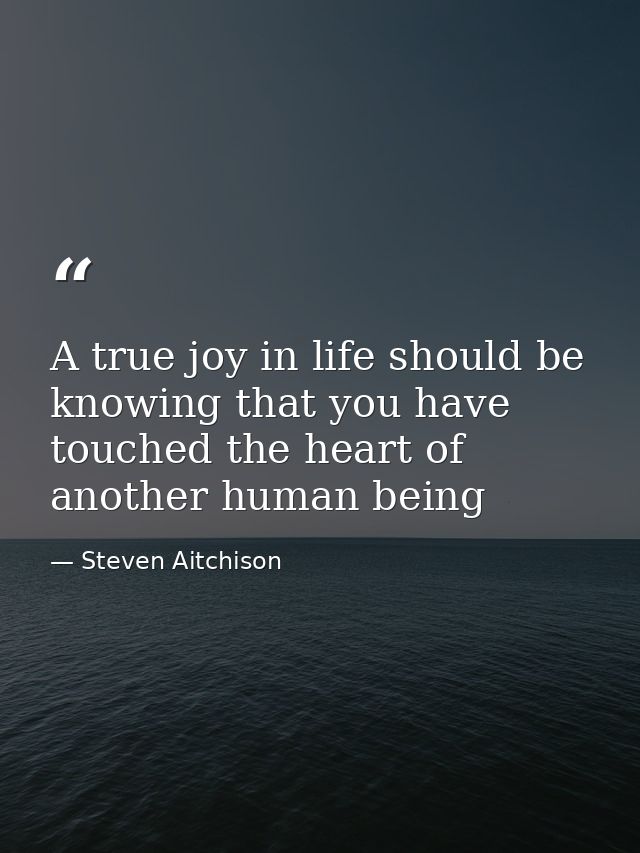 A true joy in life should be knowing that you have touched the heart of another human being — Steven Aitchison