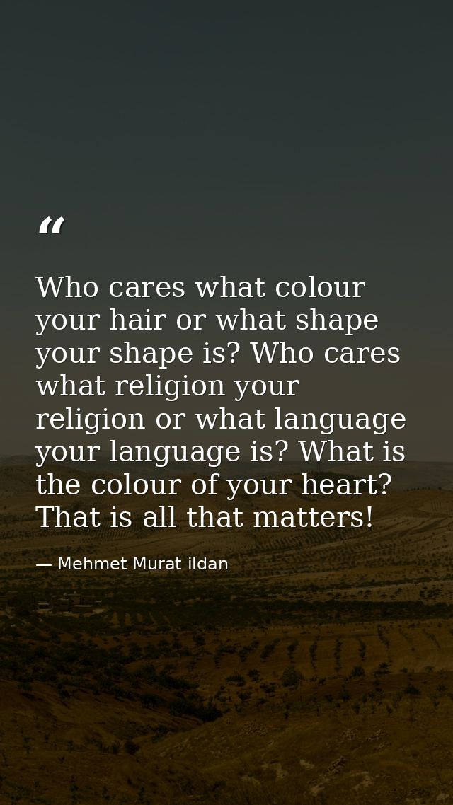 Who cares what colour your hair or what shape your shape is? Who cares what religion your religion or what language your — Mehmet Murat ildan