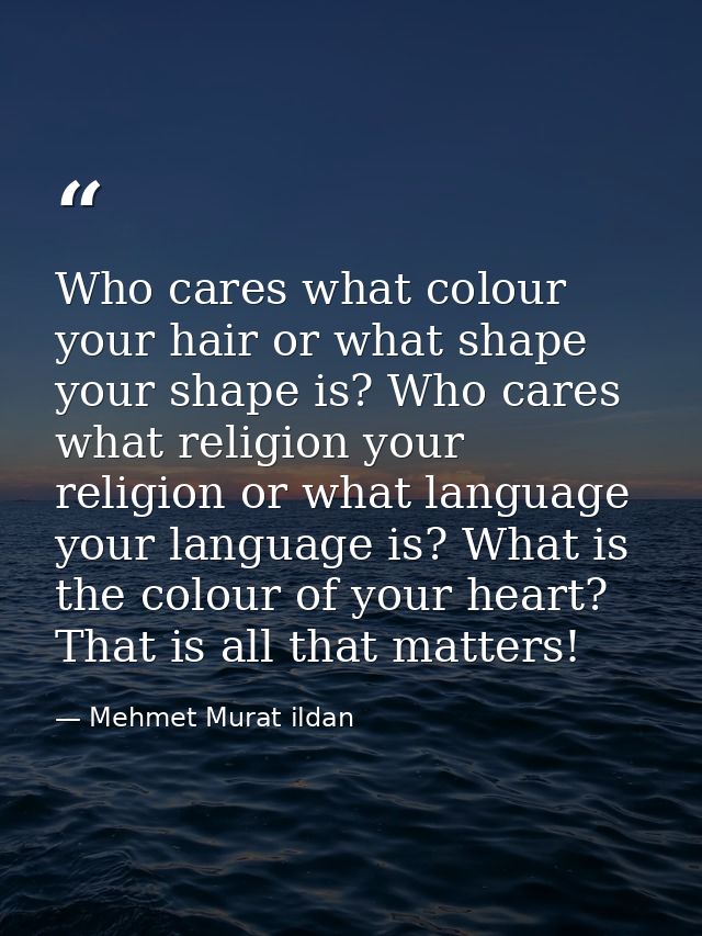 Who cares what colour your hair or what shape your shape is? Who cares what religion your religion or what language your — Mehmet Murat ildan