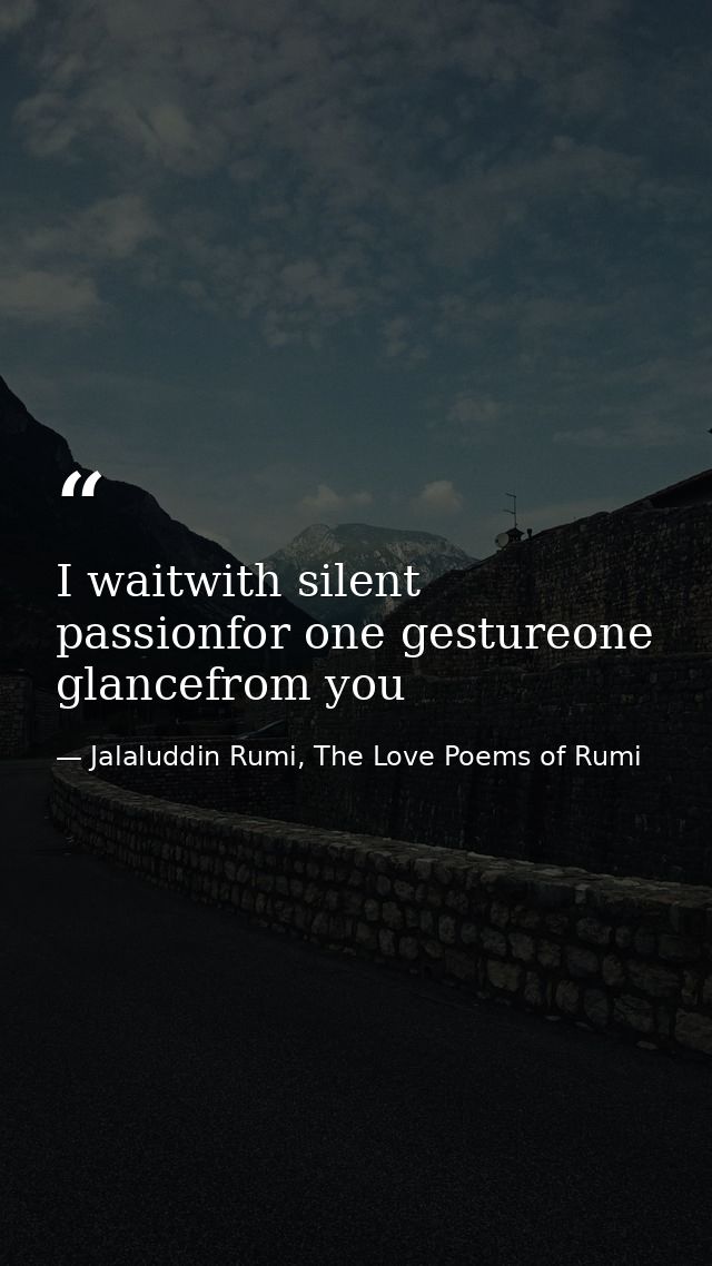 I waitwith silent passionfor one gestureone glancefrom you — Jalaluddin Rumi, The Love Poems of Rumi