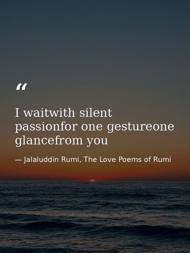 I waitwith silent passionfor one gestureone glancefrom you — Jalaluddin Rumi, The Love Poems of Rumi
