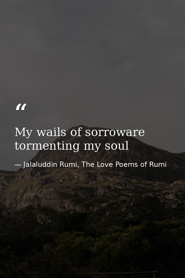 My wails of sorroware tormenting my soul — Jalaluddin Rumi, The Love Poems of Rumi