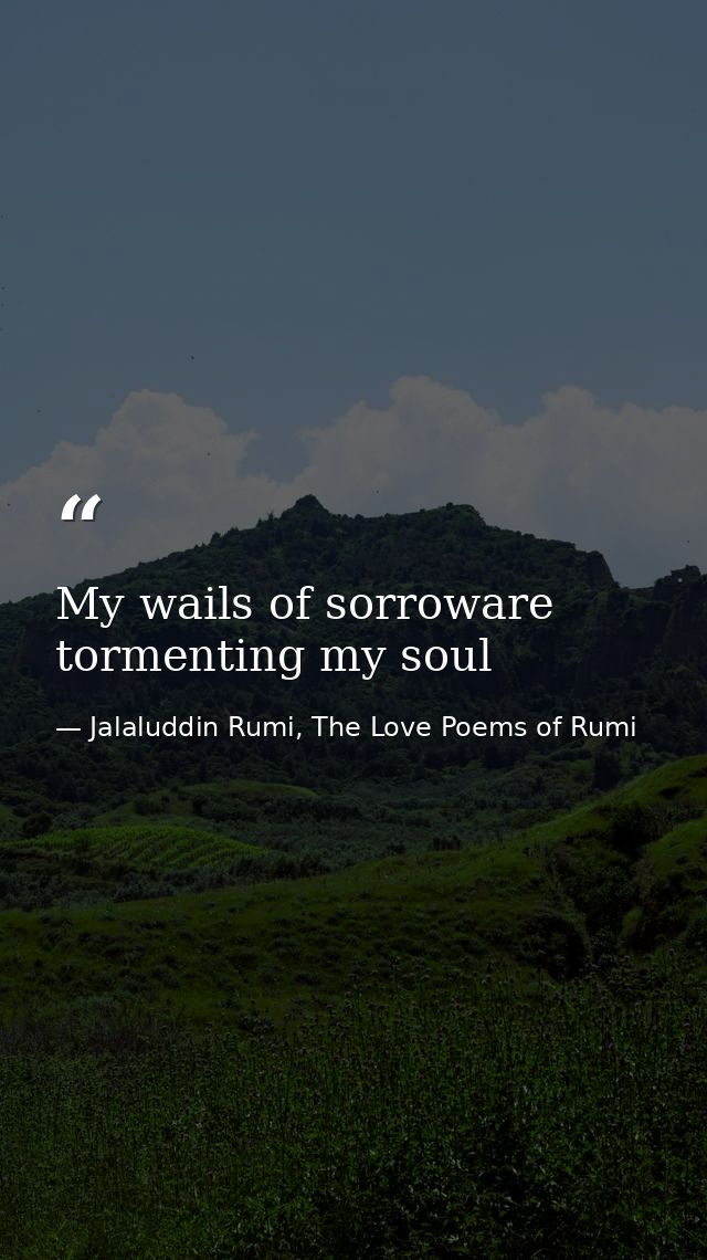 My wails of sorroware tormenting my soul — Jalaluddin Rumi, The Love Poems of Rumi