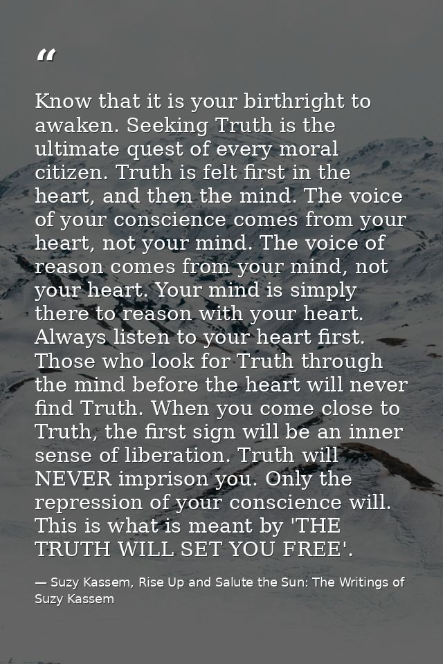 Know that it is your birthright to awaken. Seeking Truth is the ultimate quest of every moral citizen. Truth is felt fir — Suzy Kassem, Rise Up and Salute the Sun: The Writings of Suzy Kassem
