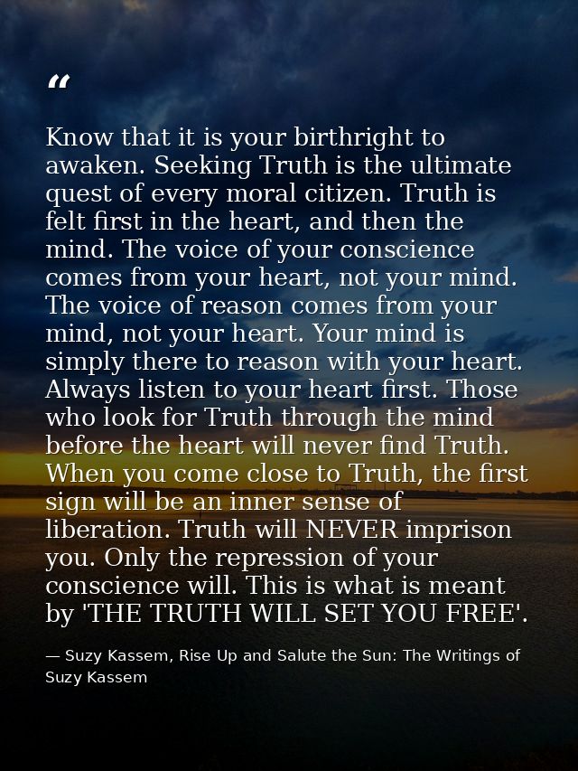 Know that it is your birthright to awaken. Seeking Truth is the ultimate quest of every moral citizen. Truth is felt fir — Suzy Kassem, Rise Up and Salute the Sun: The Writings of Suzy Kassem