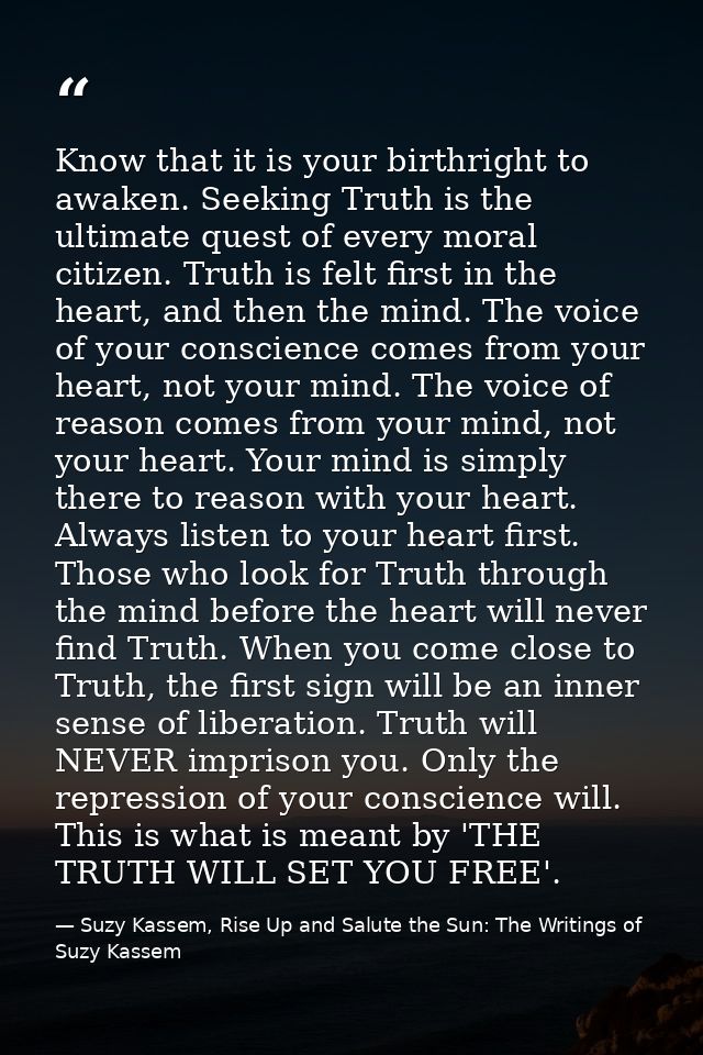 Know that it is your birthright to awaken. Seeking Truth is the ultimate quest of every moral citizen. Truth is felt fir — Suzy Kassem, Rise Up and Salute the Sun: The Writings of Suzy Kassem