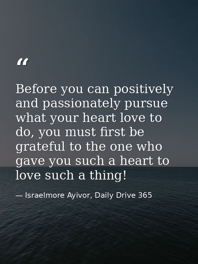 Before you can positively and passionately pursue what your heart love to do, you must first be grateful to the one who  — Israelmore Ayivor, Daily Drive 365