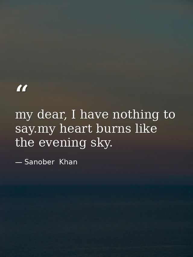 my dear, I have nothing to say.my heart burns like the evening sky. — Sanober  Khan