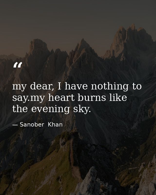 my dear, I have nothing to say.my heart burns like the evening sky. — Sanober  Khan