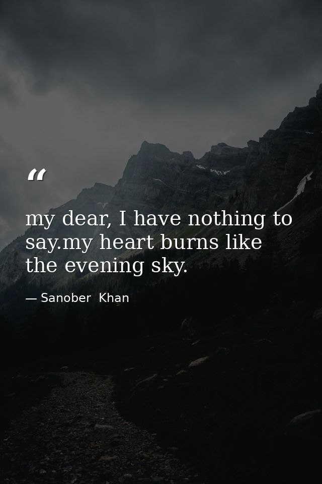 my dear, I have nothing to say.my heart burns like the evening sky. — Sanober  Khan