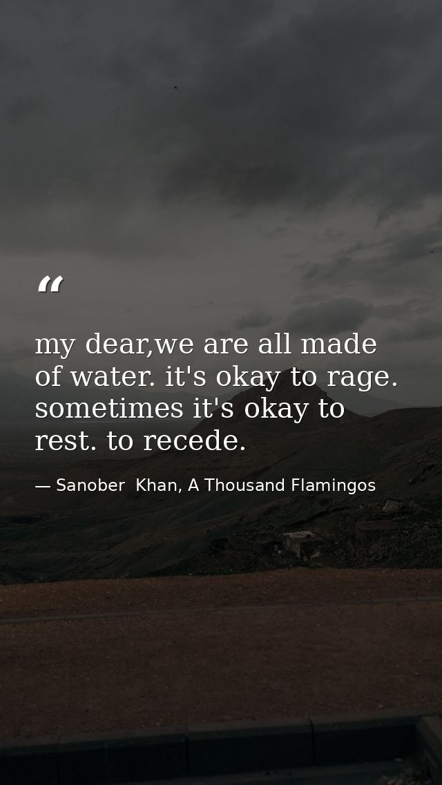 my dear,we are all made of water. it's okay to rage. sometimes it's okay to rest. to recede. — Sanober  Khan, A Thousand Flamingos