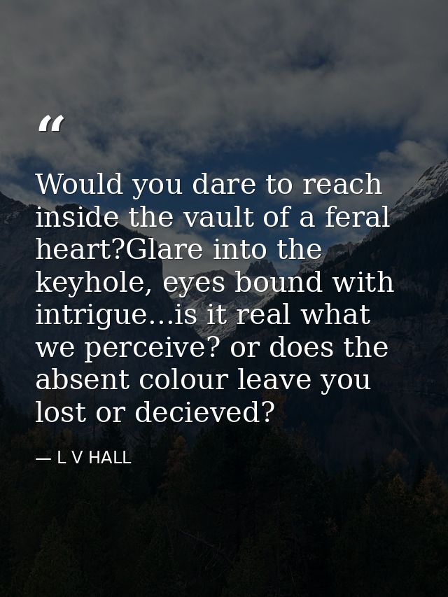 Would you dare to reach inside the vault of a feral heart?Glare into the keyhole, eyes bound with intrigue...is it real  — L V HALL