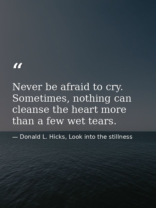 Never be afraid to cry. Sometimes, nothing can cleanse the heart more than a few wet tears. — Donald L. Hicks, Look into the stillness