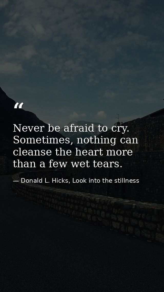 Never be afraid to cry. Sometimes, nothing can cleanse the heart more than a few wet tears. — Donald L. Hicks, Look into the stillness