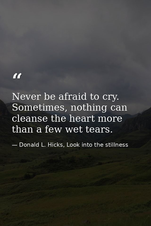 Never be afraid to cry. Sometimes, nothing can cleanse the heart more than a few wet tears. — Donald L. Hicks, Look into the stillness