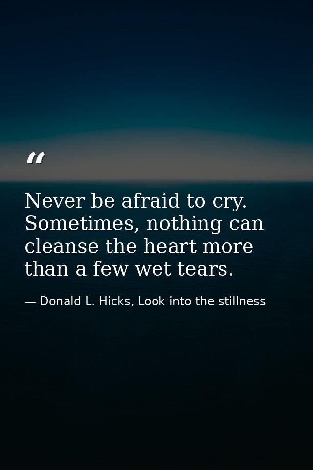 Never be afraid to cry. Sometimes, nothing can cleanse the heart more than a few wet tears. — Donald L. Hicks, Look into the stillness