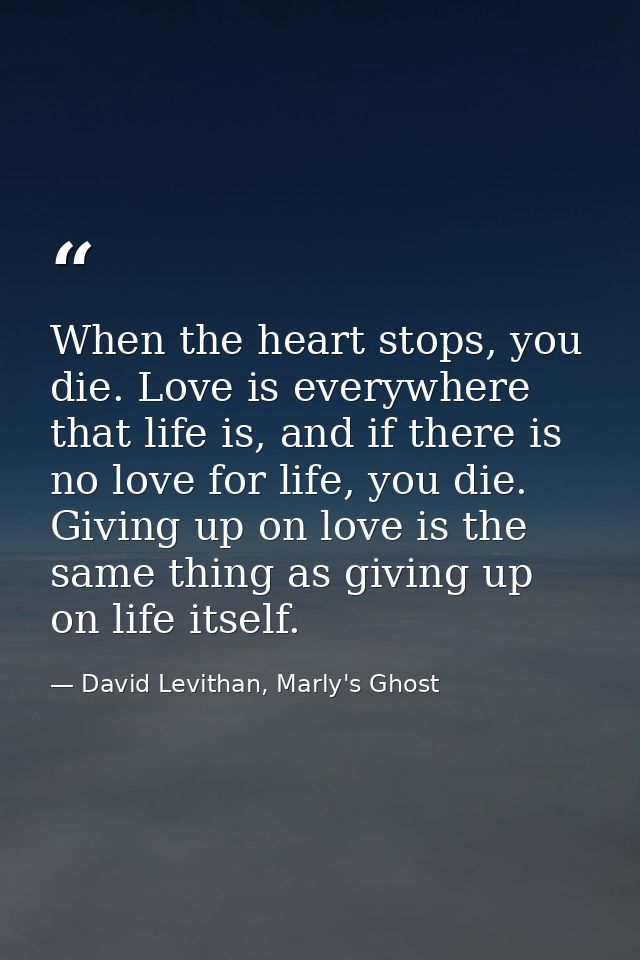 When the heart stops, you die. Love is everywhere that life is, and if there is no love for life, you die. Giving up on  — David Levithan, Marly's Ghost