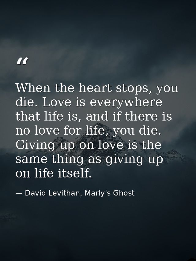 When the heart stops, you die. Love is everywhere that life is, and if there is no love for life, you die. Giving up on  — David Levithan, Marly's Ghost