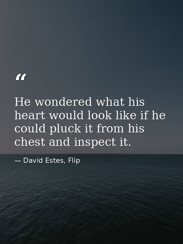 He wondered what his heart would look like if he could pluck it from his chest and inspect it. — David Estes, Flip