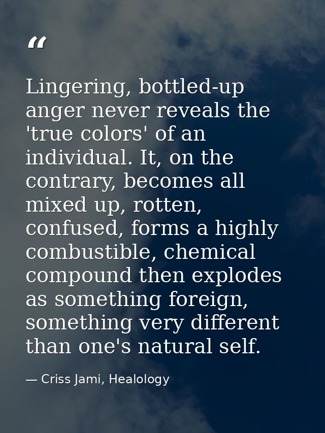 Lingering, bottled-up anger never reveals the 'true colors' of an individual. It, on the contrary, becomes all mixed up, — Criss Jami, Healology