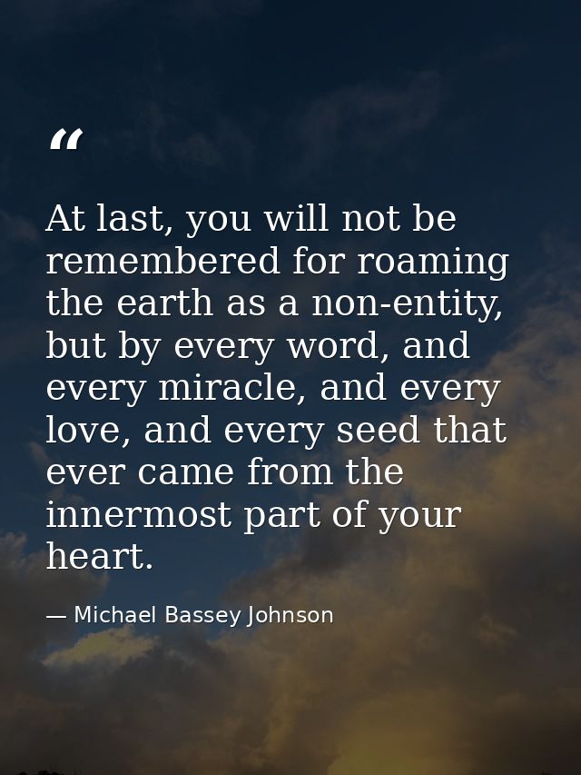 At last, you will not be remembered for roaming the earth as a non-entity, but by every word, and every miracle, and eve — Michael Bassey Johnson