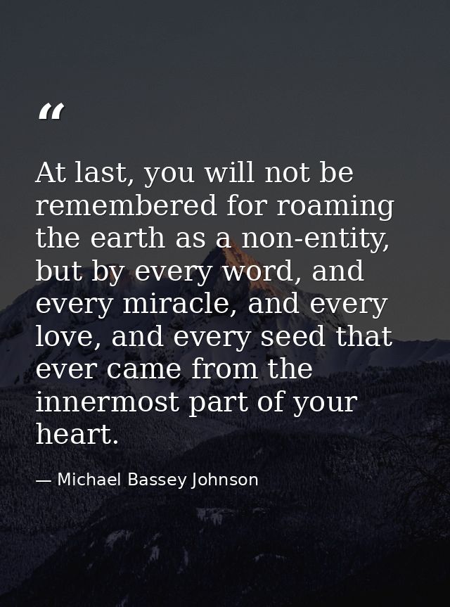 At last, you will not be remembered for roaming the earth as a non-entity, but by every word, and every miracle, and eve — Michael Bassey Johnson