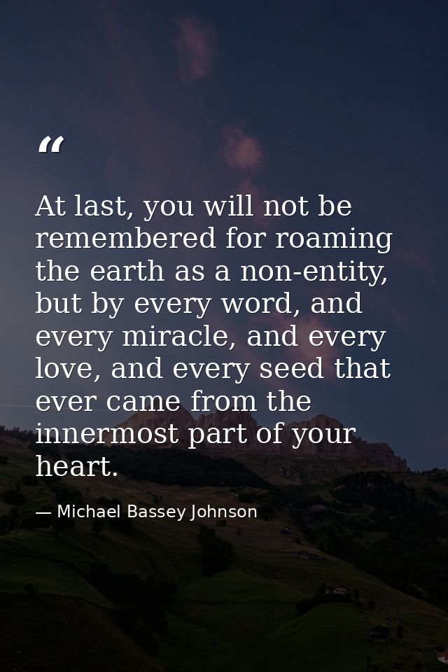 At last, you will not be remembered for roaming the earth as a non-entity, but by every word, and every miracle, and eve — Michael Bassey Johnson