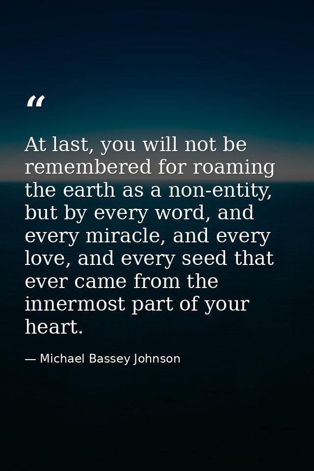 At last, you will not be remembered for roaming the earth as a non-entity, but by every word, and every miracle, and eve — Michael Bassey Johnson