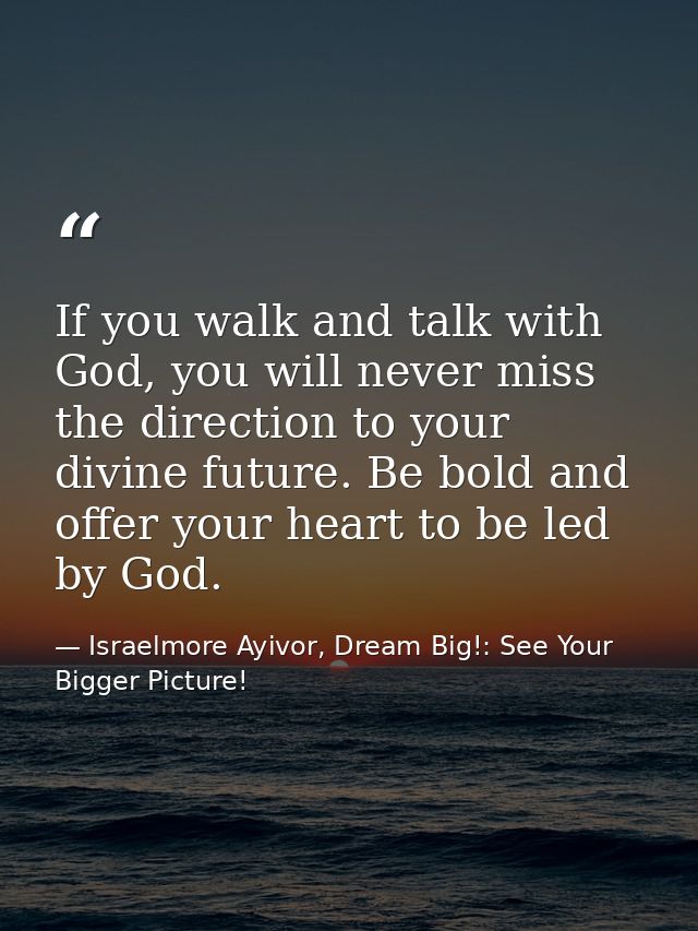 If you walk and talk with God, you will never miss the direction to your divine future. Be bold and offer your heart to  — Israelmore Ayivor, Dream Big!: See Your Bigger Picture!